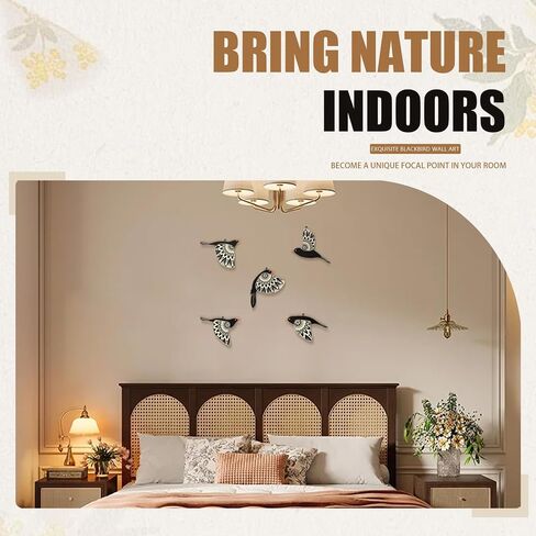 Handmade Wooden Flying Birds Wall Decor Set of 5 - Rustic Scandinavian Folk Art for Living Room, Bedroom, Kitchen, Office - Natural Lightweight Hanging Sculpture in Saudi Arabia
