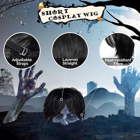 Long Black Braided Wig With Bangs Wed, Black Wig for Party Costume Halloween Cosplays, Halloween costumes for Women in Saudi Arabia