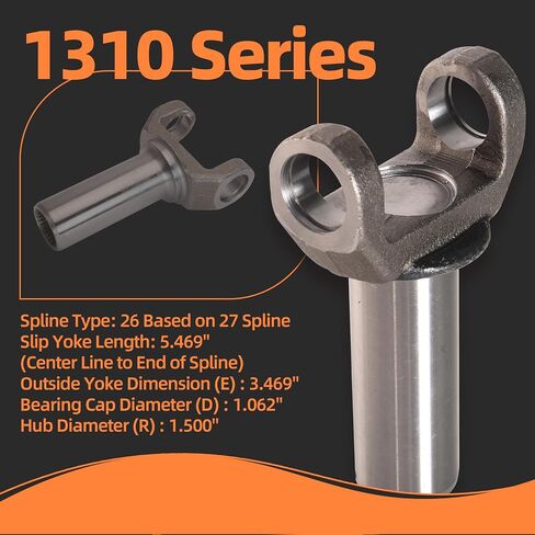 (2-3-6081X) Transmission Slip Yoke 1310 Series + (5-153X) U-Joint Kit, Compatible with GM Turbo 350 TH350 700R4, 26/27 Spines in Saudi Arabia