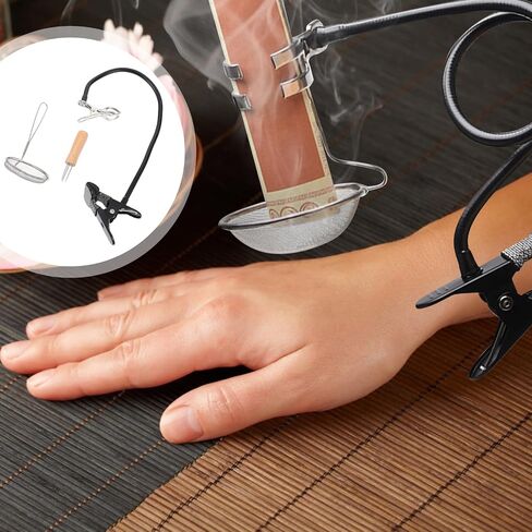 Moxa Stick Holder Set with Adjustable Stand, Dustproof Net, and Three-Needle Tool, Stainless Steel Moxibustions Stand for Use, Random Color in Saudi Arabia