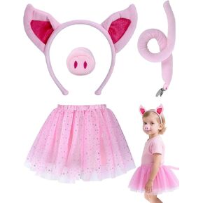 Pig Costume Set with Headband, Tutu Skirt, Nose, and Tail – Pink Animal Dress-Up Accessories for Boys and Girls, Perfect for Halloween, Cosplay, or Partires in Saudi Arabia