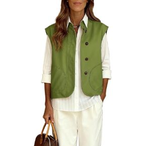 Watashi Women Vest Casual Button Up Stand Collar Lightweight Cargo Waistcoat Sleeveless Blazer Jacket Fall Cardigan Tops in Saudi Arabia