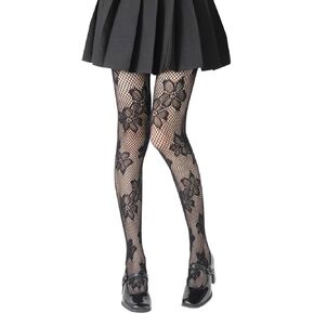 Mrotrida Women's Floral Patterned Fishnet Tights Y2k Gothic Flower Lace See Through Pantyhose Stocking in Saudi Arabia