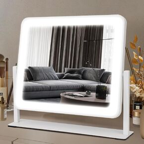 مرآة الغرور مع الأضواء ، 14 "× 12" مرآة مكياج LED ، مرآة محترفة عالية الدقة ، لمسة ذكية مع إضاءة 3 ألوان ، قابلة للتدوير ، 360 درجة ، إضاءة لمكتب المكياج ، غرفة نوم (أبيض) in Saudi Arabia