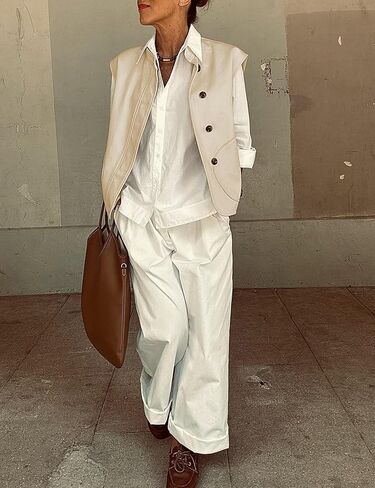Watashi Women Vest Casual Button Up Stand Collar Lightweight Cargo Waistcoat Sleeveless Blazer Jacket Fall Cardigan Tops in Saudi Arabia