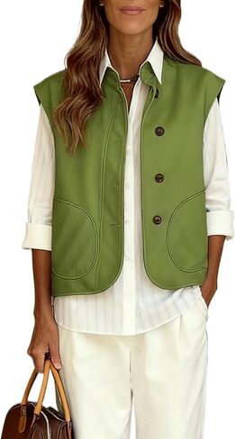 Watashi Women Vest Casual Button Up Stand Collar Lightweight Cargo Waistcoat Sleeveless Blazer Jacket Fall Cardigan Tops in Saudi Arabia