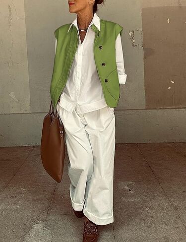 Watashi Women Vest Casual Button Up Stand Collar Lightweight Cargo Waistcoat Sleeveless Blazer Jacket Fall Cardigan Tops in Saudi Arabia