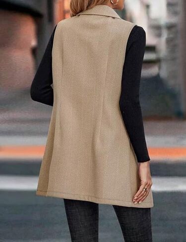 Mywinway Tweed Vest Women Fall Winter sleeveless Long Herringbone Wool Blazer Jackets Dress Trendy Outerwear in Kuwait