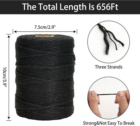 Anwyll 656Feet Black Twine String - 2MM Thick Natural Jute Twine String Heavy Duty Industrial Packing Materials String for Crafts Gardening Gift Wrapping Balloon Halloween Thanksgiving Christmas Decor in Kuwait