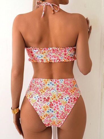 Women's Bandeau High Waisted Bikini Sets-2 Piece Swimsuit with Full Coverage Bottom Cute Bathing Suit in Kuwait