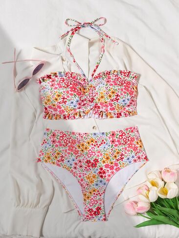 Women's Bandeau High Waisted Bikini Sets-2 Piece Swimsuit with Full Coverage Bottom Cute Bathing Suit in Kuwait