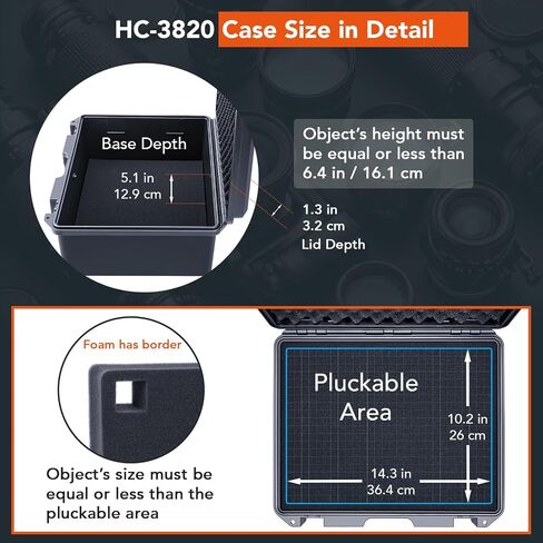Lykus HC-3810 Waterproof Hard Case with Customizable Foam Insert, Interior Size 14.96x11.02x5.3 in, Suitable for camera,lens,drone,mic,flashlight,telescope,action cam,electronics,tools,and more in Saudi Arabia