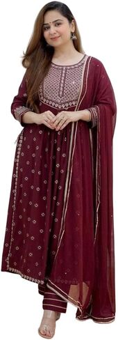 Enchanting Attire: Embroidered Fully Stitched/Readymade Tunic Kurti, Palazzo Pant, and Dupatta Ensembled by Shoppinghub in Saudi Arabia
