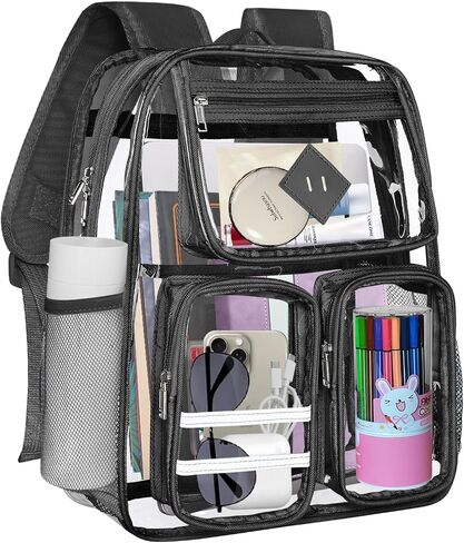 Kids' Backpacks,Transparent Backpack, with Water-Resistant PVC Plastic Material and Ruggedly Reinforced Shoulder Straps, Clear (Black) in Saudi Arabia