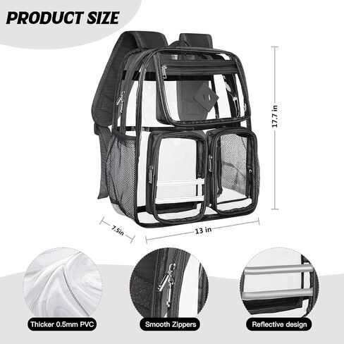 Kids' Backpacks,Transparent Backpack, with Water-Resistant PVC Plastic Material and Ruggedly Reinforced Shoulder Straps, Clear (Black) in Saudi Arabia