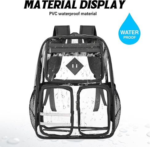 Kids' Backpacks,Transparent Backpack, with Water-Resistant PVC Plastic Material and Ruggedly Reinforced Shoulder Straps, Clear (Black) in Saudi Arabia