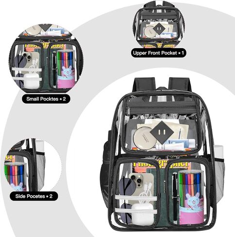 Kids' Backpacks,Transparent Backpack, with Water-Resistant PVC Plastic Material and Ruggedly Reinforced Shoulder Straps, Clear (Black) in Saudi Arabia