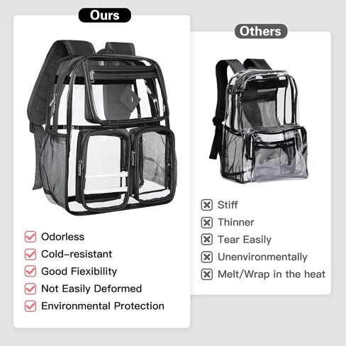 Kids' Backpacks,Transparent Backpack, with Water-Resistant PVC Plastic Material and Ruggedly Reinforced Shoulder Straps, Clear (Black) in Saudi Arabia