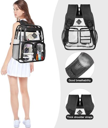 Kids' Backpacks,Transparent Backpack, with Water-Resistant PVC Plastic Material and Ruggedly Reinforced Shoulder Straps, Clear (Black) in Saudi Arabia