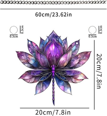 Colored Lotus Stained Window Hanging Ornament, Lotus Acrylic Double-Sided Printed Panel with Chain, Great Gift for Mom Grandma for Birthday, Anniversary, Mother's Day or Housewarming in Saudi Arabia