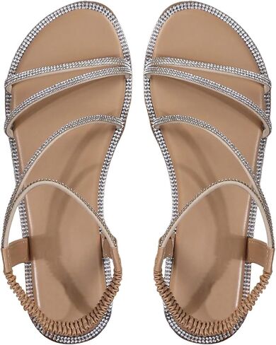 OYOANGLE Women's Strappy Sandals Rhinestone Sparkly Criss Cross Comfortable Elastic Ankle Strap Sandal in Saudi Arabia