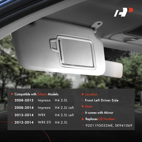 A -Premium Driver Left Side Sun Sungor متوافق مع Subaru Impreza ، WRX ، WRX STI ، 2008-2014 - بدون ضوء الغرور ، مع مرآة الغرور ، اللون الرمادي - يحل محل 92011FG032ME in Saudi Arabia