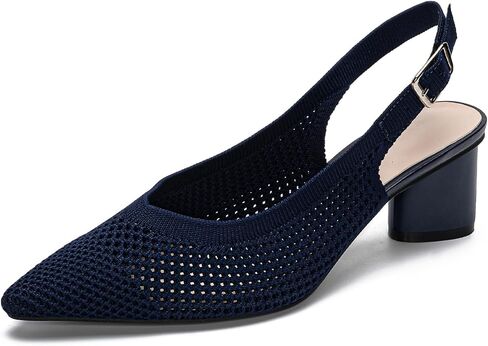 youngshow Womens Adjustable Slingback Heels, Pointed Toe Mid-Low Heel, Cute Knitted Slip On Work Pumps Dress Shoes in Saudi Arabia