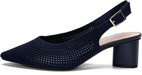 youngshow Womens Adjustable Slingback Heels, Pointed Toe Mid-Low Heel, Cute Knitted Slip On Work Pumps Dress Shoes in Saudi Arabia
