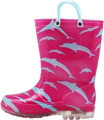 NORTY PVC Rain Boots for Kids - Waterproof PVC Boots Boys and Girls Solid & Printed Rainboots for Toddlers and Kids - Light Up in Saudi Arabia