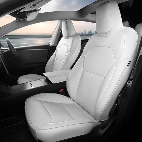 غطاء مقعد مخصص لـ Tesla Model 3 2024 2025 ، غطاء مقعد 5 مقعدًا مجموعة كاملة من الملحقات البديلة للجلد Nappa Faux White in Kuwait