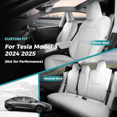 غطاء مقعد مخصص لـ Tesla Model 3 2024 2025 ، غطاء مقعد 5 مقعدًا مجموعة كاملة من الملحقات البديلة للجلد Nappa Faux White in Kuwait
