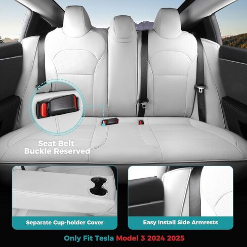 غطاء مقعد مخصص لـ Tesla Model 3 2024 2025 ، غطاء مقعد 5 مقعدًا مجموعة كاملة من الملحقات البديلة للجلد Nappa Faux White in Kuwait