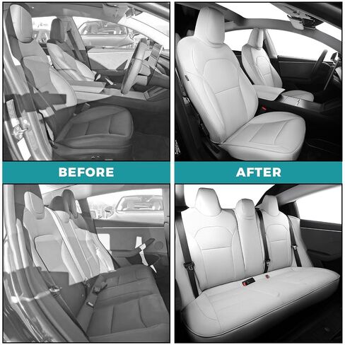 غطاء مقعد مخصص لـ Tesla Model 3 2024 2025 ، غطاء مقعد 5 مقعدًا مجموعة كاملة من الملحقات البديلة للجلد Nappa Faux White in Kuwait