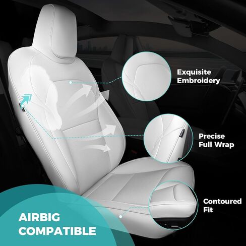 غطاء مقعد مخصص لـ Tesla Model 3 2024 2025 ، غطاء مقعد 5 مقعدًا مجموعة كاملة من الملحقات البديلة للجلد Nappa Faux White in Kuwait