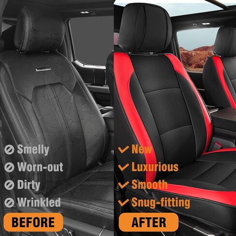 أغطية مقعد السيارة لعام 2015-2025 Ford F150 Supercrew & 2017-2025 F250/F350/F450 Super Duty Crew Cab XL XLT Lariat King Ranch | أغطية المقعد مجموعة كاملة لشاحنات بيك آب (أسود) in Kuwait