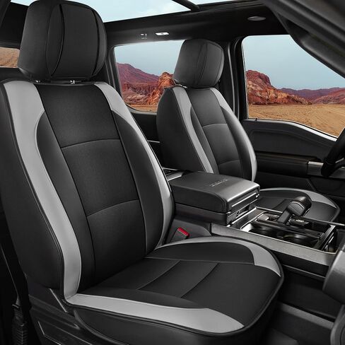 أغطية مقعد السيارة لعام 2015-2025 Ford F150 Supercrew & 2017-2025 F250/F350/F450 Super Duty Crew Cab XL XLT Lariat King Ranch | أغطية المقعد مجموعة كاملة لشاحنات بيك آب (أسود) in Kuwait