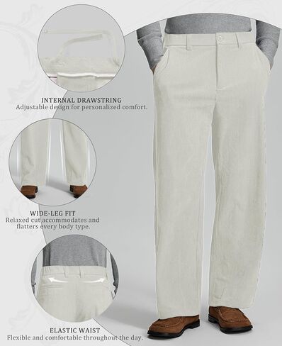 Susclude Mens Corduroy Dress Pants Baggy Wide Leg Old Money Casual Slacks Loose Fit Elastic Waist Stylish Vintage Trousers in Saudi Arabia