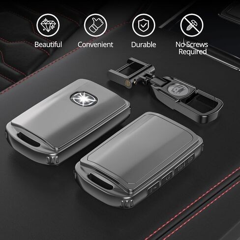 لغطاء مفتاح Mazda مع keychain.no مسامير مطلوبة للتثبيت. متوافق مع 2019-2025 Mazda 3 ، Mazda 3 Hatchback ، 2020-2024 Mazda Cx-5 ، Cx-30 ، Cx-9 (Grotged Matte Gray) in Kuwait