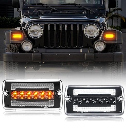 Front Turn Signal Corner Marker Lights Compatible with Wrangler TJ 1997-2006 Yellow Dynmaic Sequential Blink LED as Turn Signal Lights,White as Daytime Running Lights (Clear Lens) in Saudi Arabia