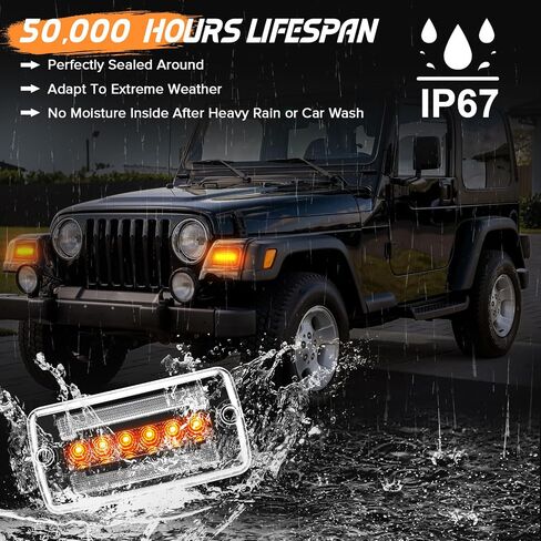 Front Turn Signal Corner Marker Lights Compatible with Wrangler TJ 1997-2006 Yellow Dynmaic Sequential Blink LED as Turn Signal Lights,White as Daytime Running Lights (Clear Lens) in Saudi Arabia