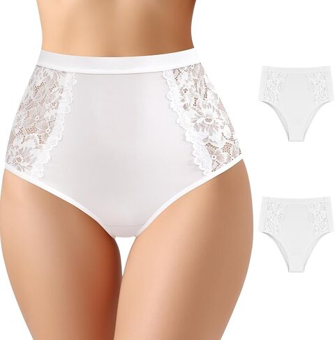 Women's Lace Hipster Panties High Waisted Underwear Breathable Stretch Full Coverage Ladies Briefs 2 Pack in Saudi Arabia