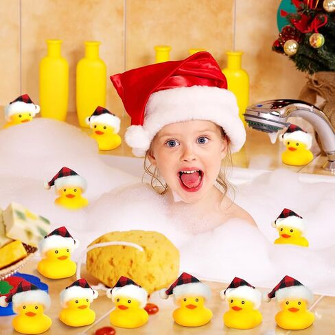 Liliful 24 Set Christmas Rubber Ducks with Christmas Hats Small Bathtub Yellow Ducks Mini Floating Squeaky Rubber Ducks Bath Toys for Baby Shower Holiday Decor Xmas Home Birthday in Saudi Arabia