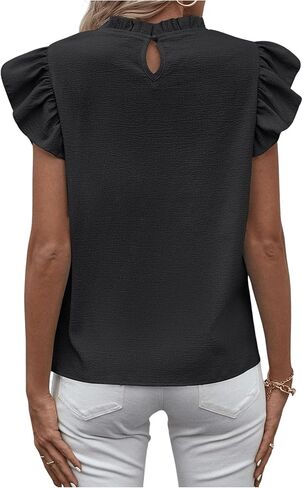 SweatyRocks Women's Ruffle Sleeve Summer Top Mock Neck Dressy Casual Blouse in Saudi Arabia