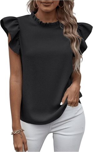 SweatyRocks Women's Ruffle Sleeve Summer Top Mock Neck Dressy Casual Blouse in Saudi Arabia