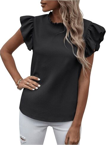 SweatyRocks Women's Ruffle Sleeve Summer Top Mock Neck Dressy Casual Blouse in Saudi Arabia