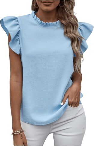 Sweatyrocks Women's Shuffle Sleeve Summer Top Mouck Neck Bluouse Disy Discal in Kuwait
