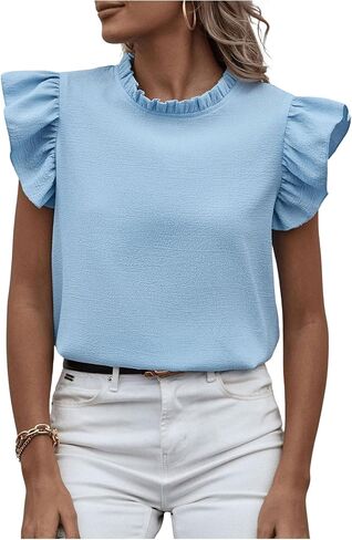 Sweatyrocks Women's Shuffle Sleeve Summer Top Mouck Neck Bluouse Disy Discal in Kuwait