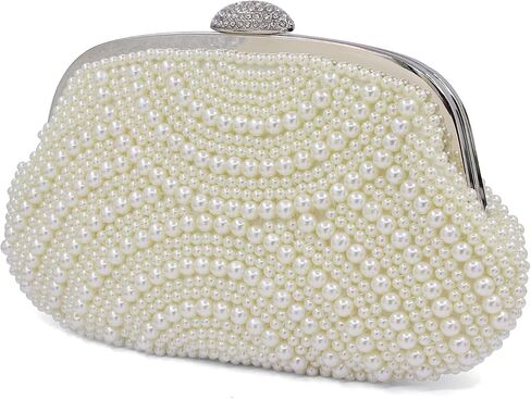 Aovtero Women Pearl Clutch Bride Bag Purse Wedding Prom Evening Bags Formal Full Beaded Handbag with Chain in Kuwait