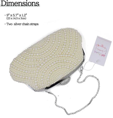 Aovtero Women Pearl Clutch Bride Bag Purse Wedding Prom Evening Bags Formal Full Beaded Handbag with Chain in Kuwait
