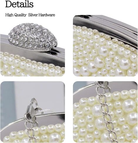 Aovtero Women Pearl Clutch Bride Bag Purse Wedding Prom Evening Bags Formal Full Beaded Handbag with Chain in Kuwait